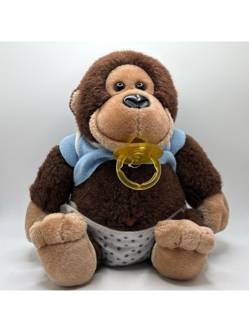 Vintage 1985 Dakin Baby Hugo Plush Monkey Gorilla Blue Shirt 10”